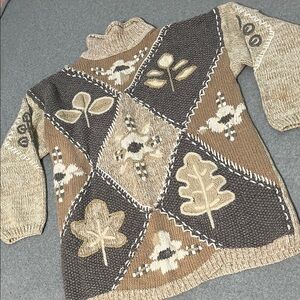 Womens Vintage Chunky Knit Sweater Large Mock Neck Grandma Novelty Gorpcore Boxy